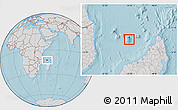 Gray Location Map of Mayotte, lighten, desaturated, land only, hill shading