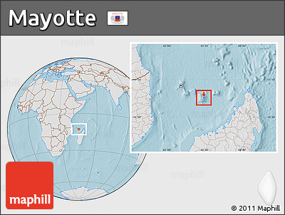 Gray Location Map of Mayotte, lighten, land only, hill shading