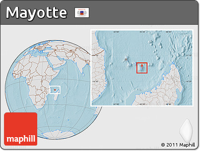 Gray Location Map of Mayotte, lighten, land only, hill shading