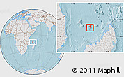 Gray Location Map of Mayotte, lighten, land only, hill shading