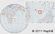 Gray Location Map of Mayotte, lighten, semi-desaturated, hill shading