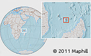 Gray Location Map of Mayotte, lighten, semi-desaturated, land only, hill shading