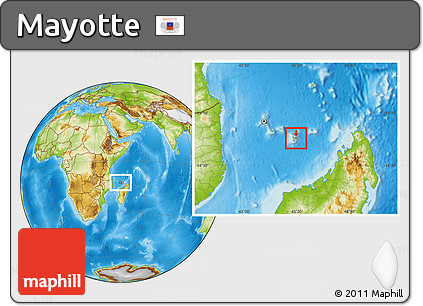 Gray Location Map of Mayotte, physical outside, hill shading