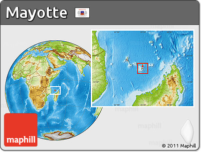 Gray Location Map of Mayotte, physical outside, hill shading