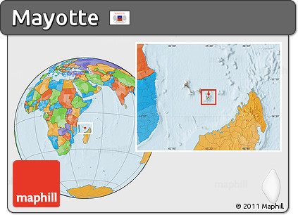 Gray Location Map of Mayotte, political outside, hill shading