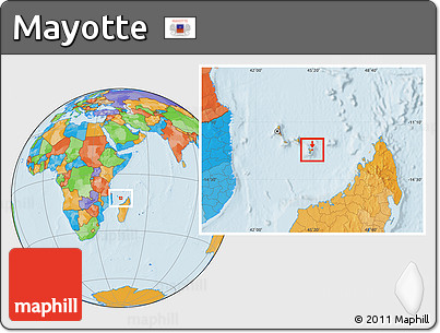 Gray Location Map of Mayotte, political outside, hill shading
