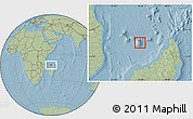 Gray Location Map of Mayotte, savanna style outside, hill shading outside