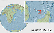 Gray Location Map of Mayotte, savanna style outside, hill shading