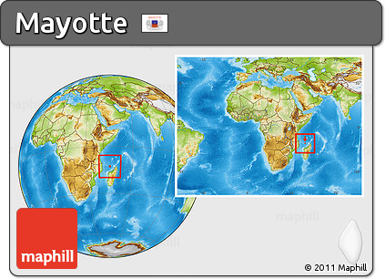 Physical Location Map of Mayotte, within the entire continent