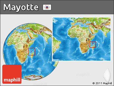 Physical Location Map of Mayotte, within the entire continent