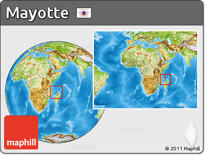 Physical Location Map of Mayotte, within the entire continent