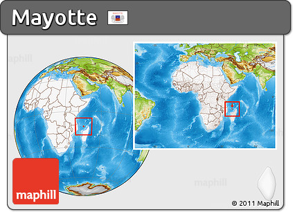 Physical Location Map of Mayotte, highlighted continent, within the entire continent