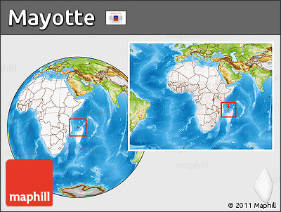 Physical Location Map of Mayotte, highlighted continent, within the entire continent