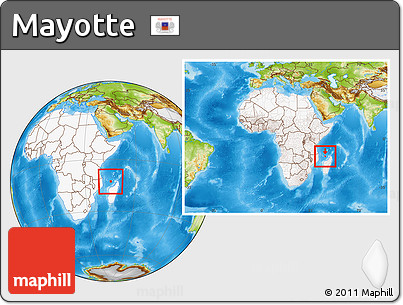 Physical Location Map of Mayotte, highlighted continent, within the entire continent