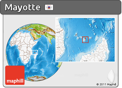 Physical Location Map of Mayotte, highlighted continent