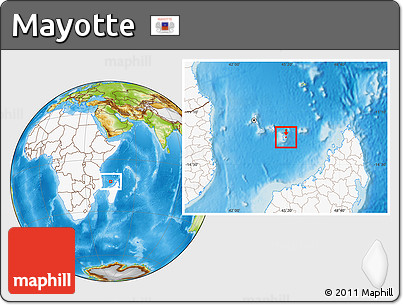 Physical Location Map of Mayotte, highlighted continent