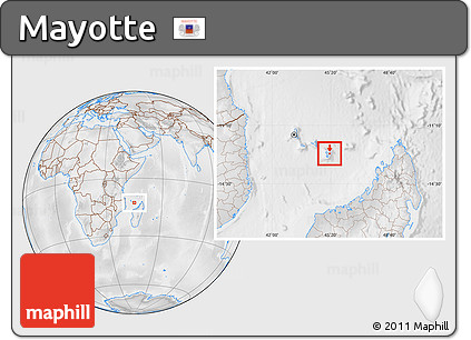 Physical Location Map of Mayotte, lighten, desaturated