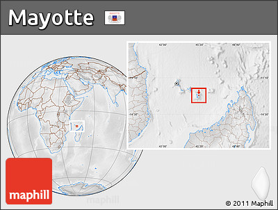 Physical Location Map of Mayotte, lighten, desaturated