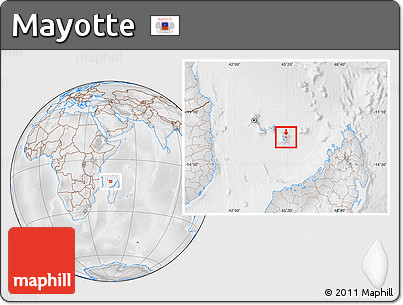 Physical Location Map of Mayotte, lighten, desaturated