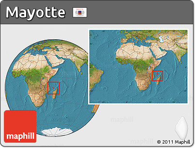 Satellite Location Map of Mayotte, within the entire continent