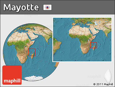 Satellite Location Map of Mayotte, within the entire continent
