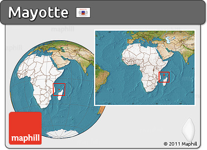 Satellite Location Map of Mayotte, highlighted continent, within the entire continent