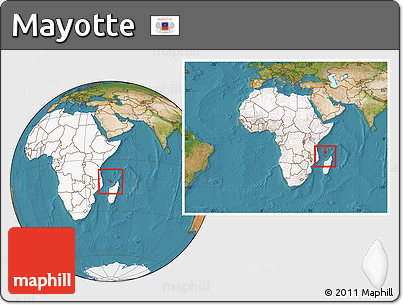 Satellite Location Map of Mayotte, highlighted continent, within the entire continent