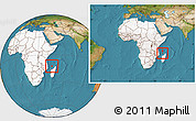 Satellite Location Map of Mayotte, highlighted continent, within the entire continent