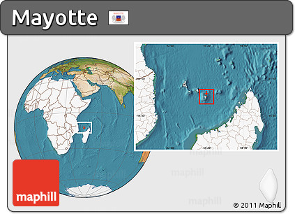 Satellite Location Map of Mayotte, highlighted continent