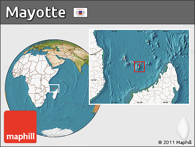 Satellite Location Map of Mayotte, highlighted continent