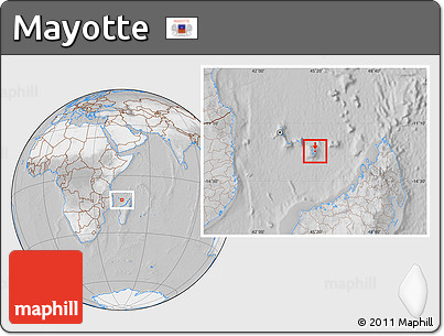 Satellite Location Map of Mayotte, lighten, desaturated