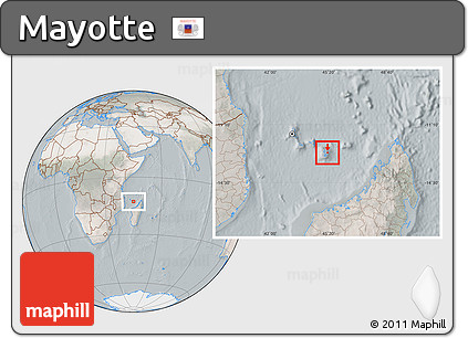 Satellite Location Map of Mayotte, lighten, semi-desaturated