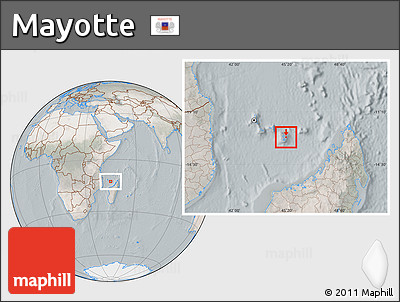 Satellite Location Map of Mayotte, lighten, semi-desaturated