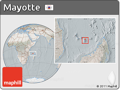 Satellite Location Map of Mayotte, lighten, semi-desaturated