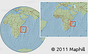 Savanna Style Location Map of Mayotte, within the entire continent, hill shading