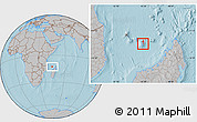 Savanna Style Location Map of Mayotte, gray outside, hill shading outside