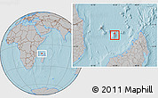 Savanna Style Location Map of Mayotte, gray outside, hill shading