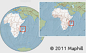 Savanna Style Location Map of Mayotte, highlighted continent, within the entire continent, hill shading