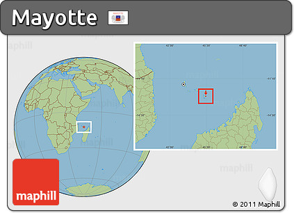 Savanna Style Location Map of Mayotte, hill shading inside