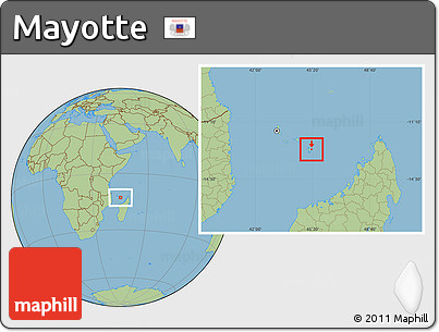 Savanna Style Location Map of Mayotte, hill shading inside