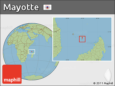 Savanna Style Location Map of Mayotte, hill shading inside