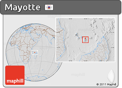 Savanna Style Location Map of Mayotte, lighten, desaturated, hill shading