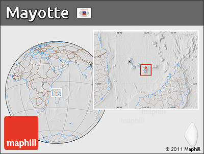 Savanna Style Location Map of Mayotte, lighten, desaturated, hill shading