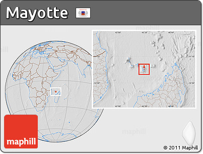 Savanna Style Location Map of Mayotte, lighten, desaturated, hill shading