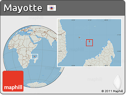 Savanna Style Location Map of Mayotte, lighten, semi-desaturated, land only