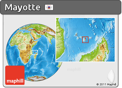 Savanna Style Location Map of Mayotte, physical outside, hill shading