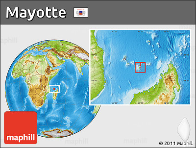 Savanna Style Location Map of Mayotte, physical outside, hill shading