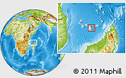 Savanna Style Location Map of Mayotte, physical outside, hill shading
