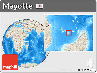 Savanna Style Location Map of Mayotte, shaded relief outside