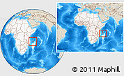 Shaded Relief Location Map of Mayotte, highlighted continent, within the entire continent